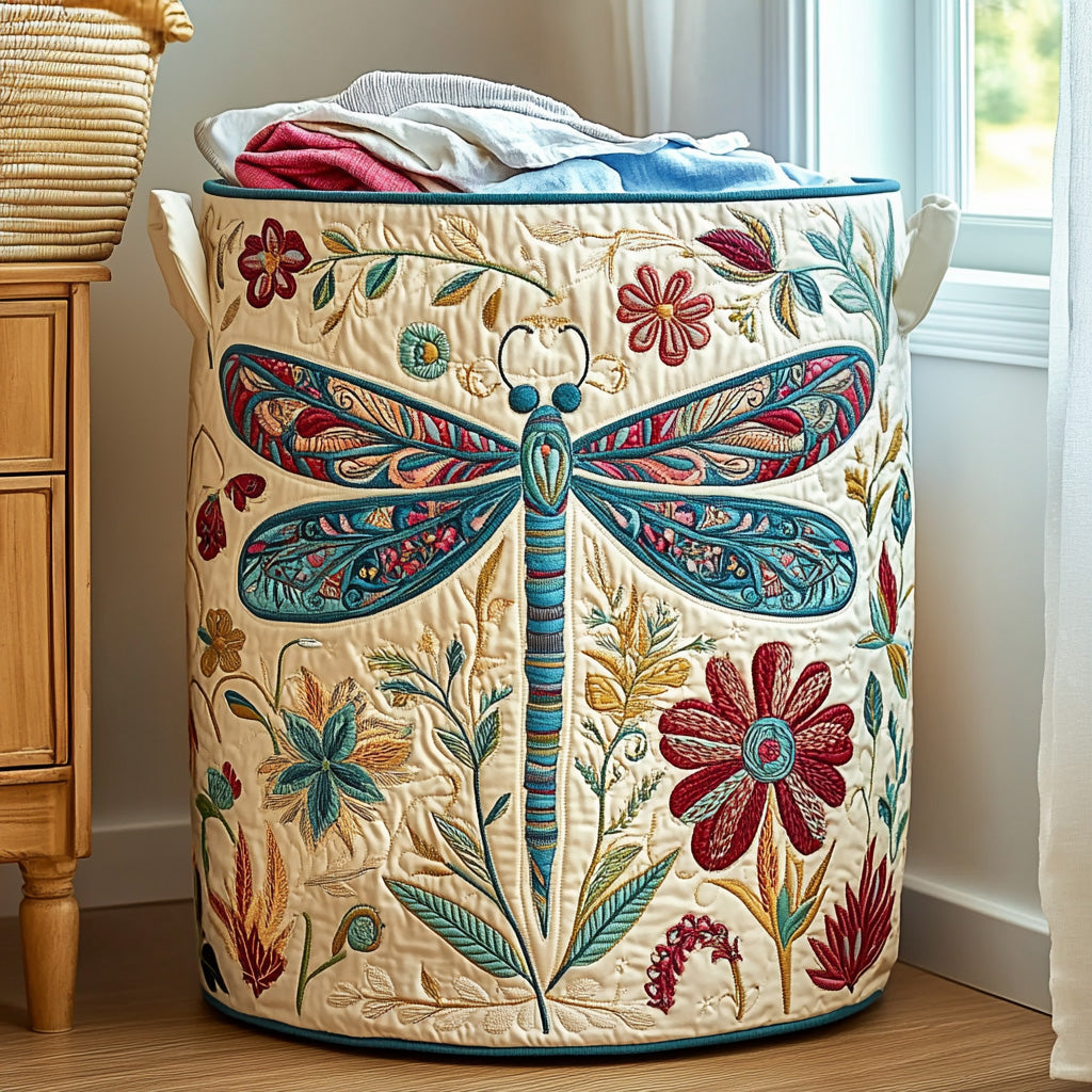 Quilted Laundry Basket with Dragonfly