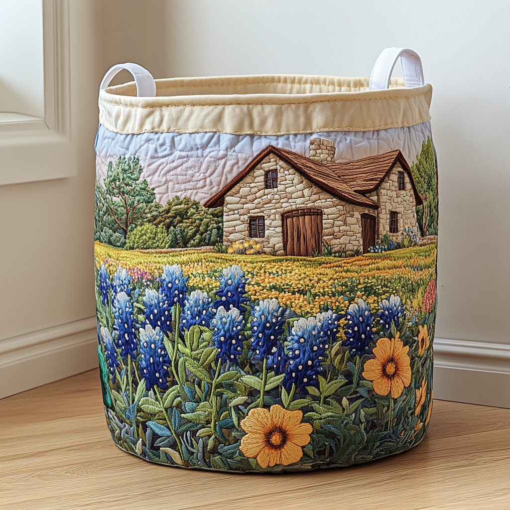 Quilted Laundry Basket with Floral Pattern