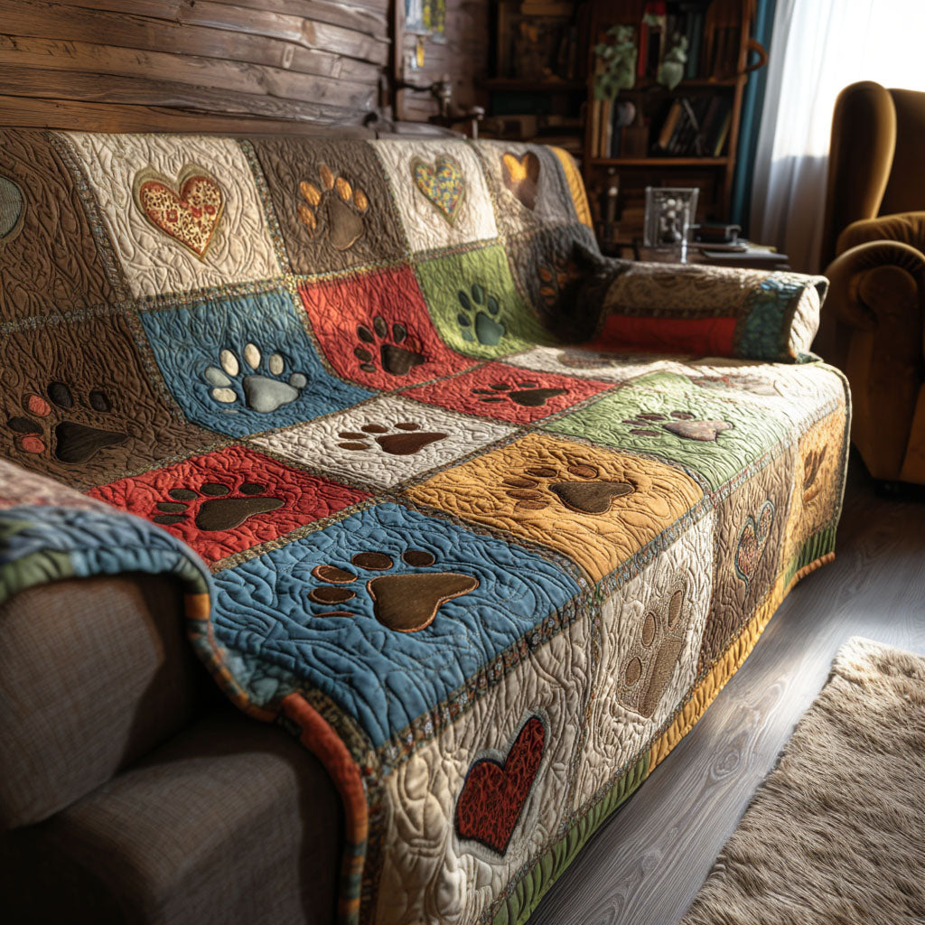 Quilted Sofa Cover – with Paw and Meadow
