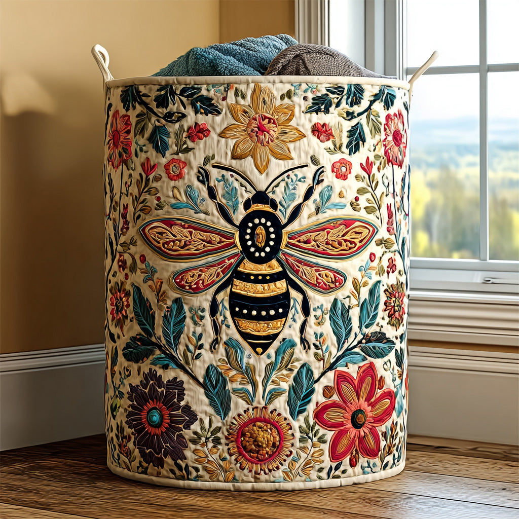 Quilted Laundry Basket with Floral Pattern
