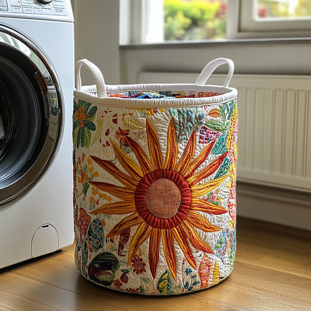 Quilted Laundry Basket with Floral Pattern