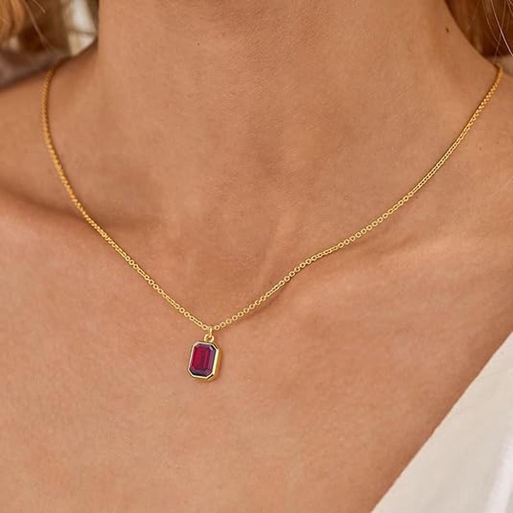 Layered Ruby Necklace with Paperclip Necklace | Gold