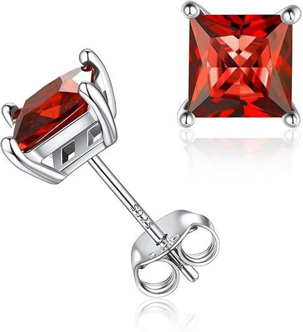 Minimalist Ruby Stud Earrings in Princess Cut | White Gold