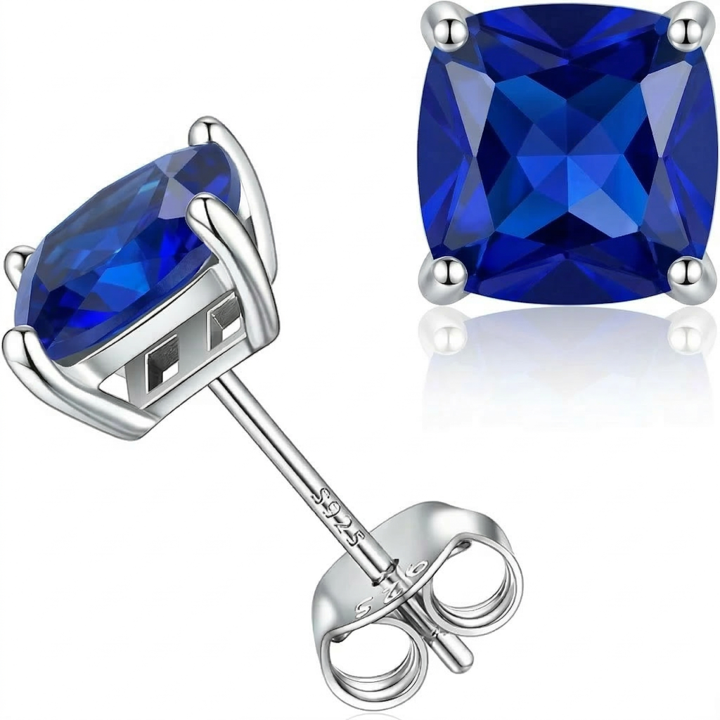 Minimalist Sapphire Stud Earrings in Princess Cut | White Gold