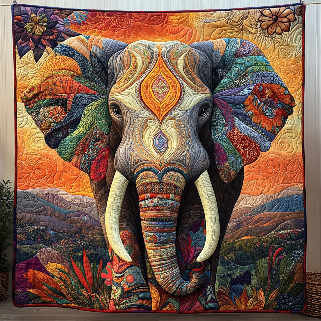 Quilted Blanket – Elephant in the Moonlight