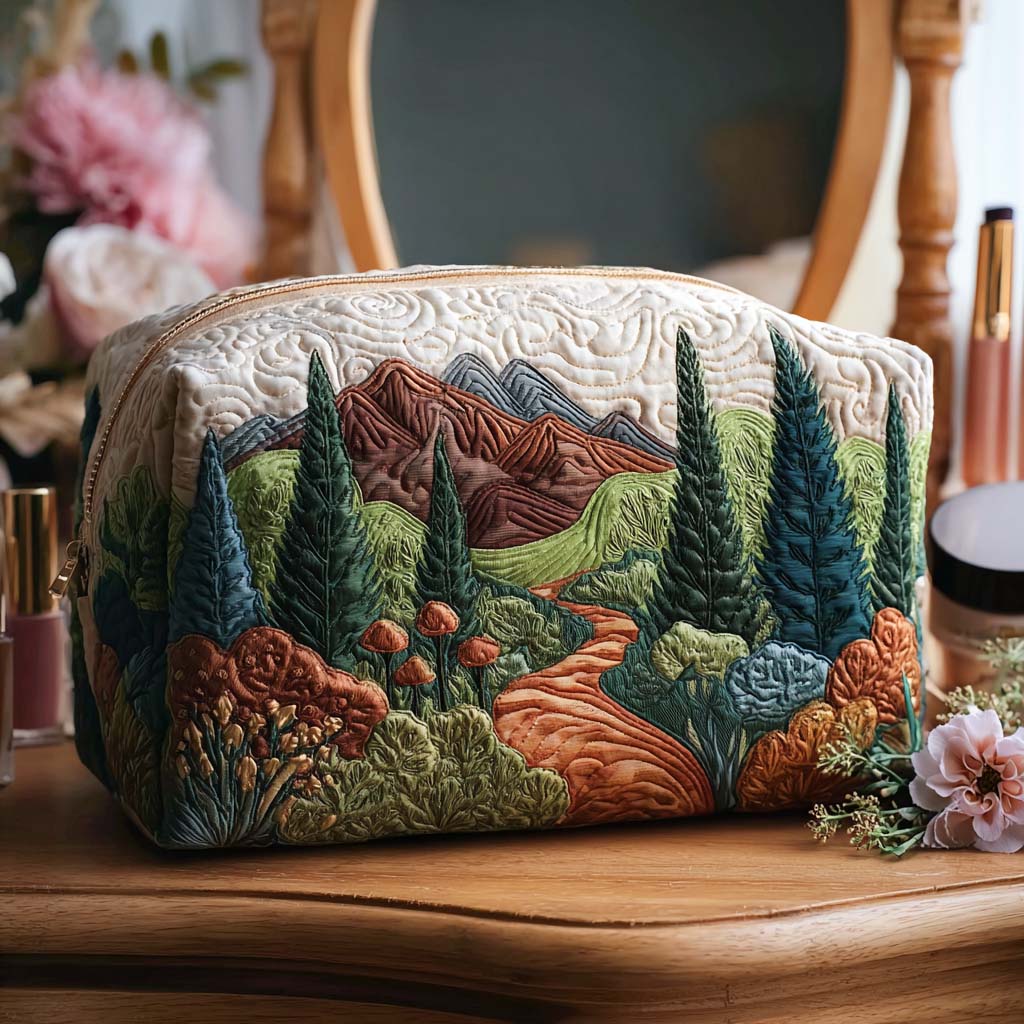 Quilted Makeup Bag with Green Path