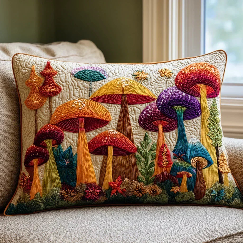 Padded Pillow Cover - Mushroom Garden