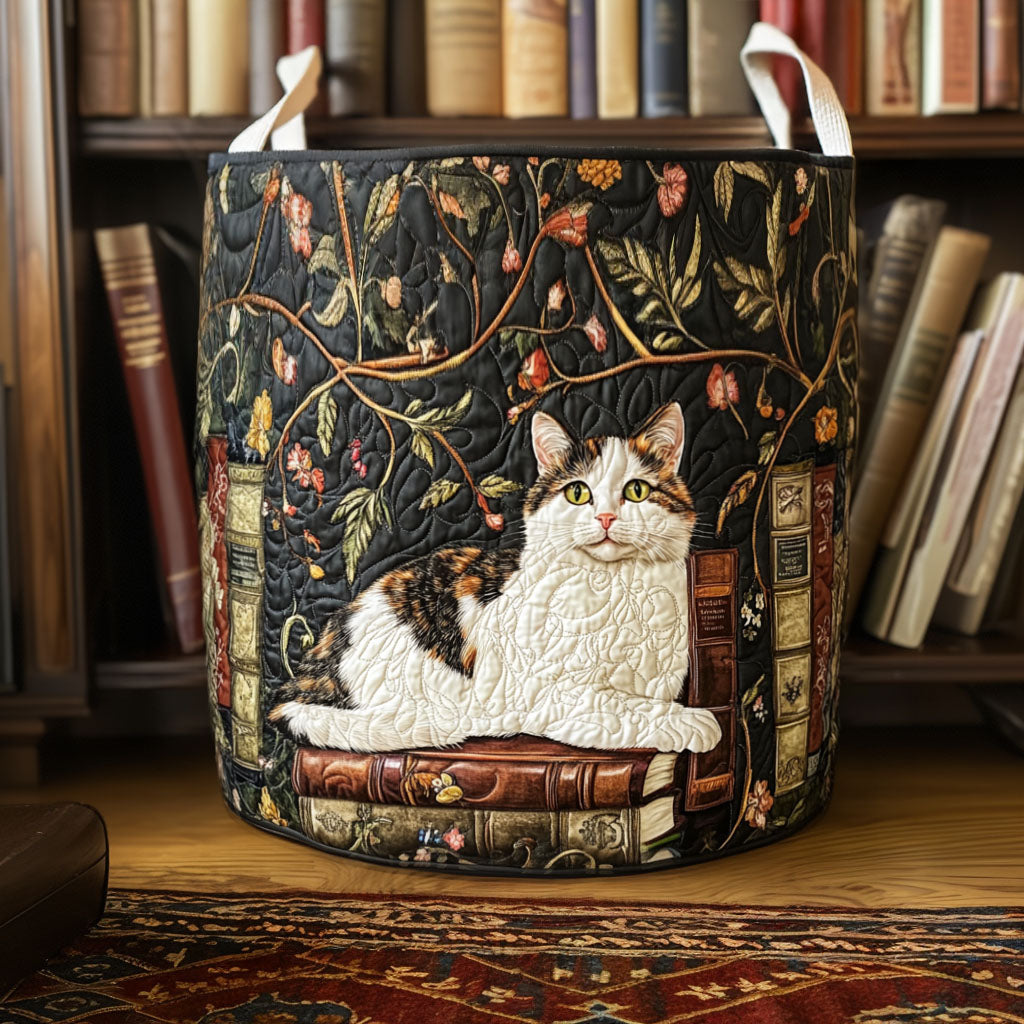 Quilted Laundry Basket with Cosy Cat