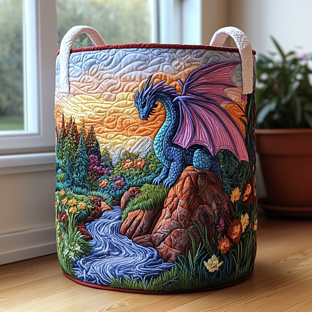 Quilted Laundry Basket with Mystical Dragon