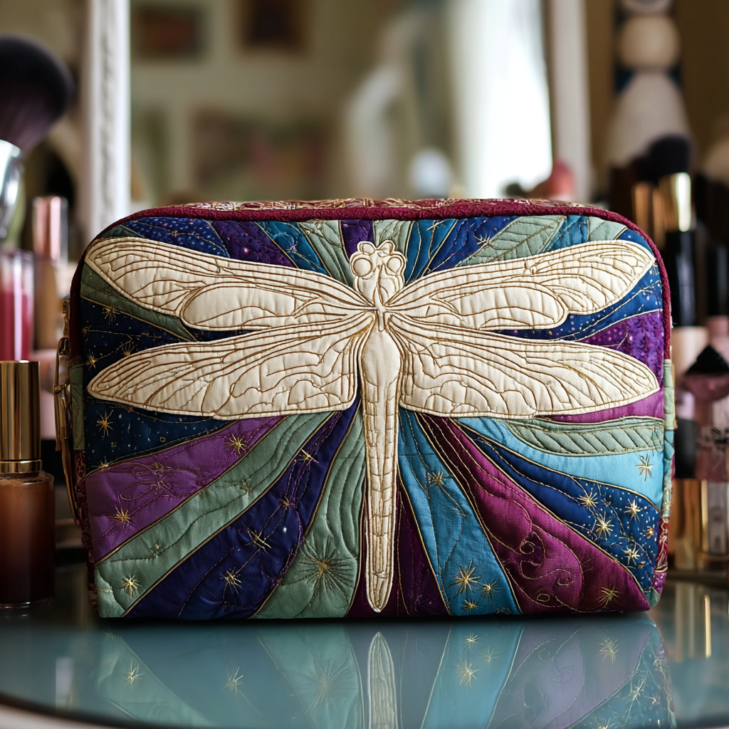 Quilted Makeup Bag with Mysterious Dragonfly