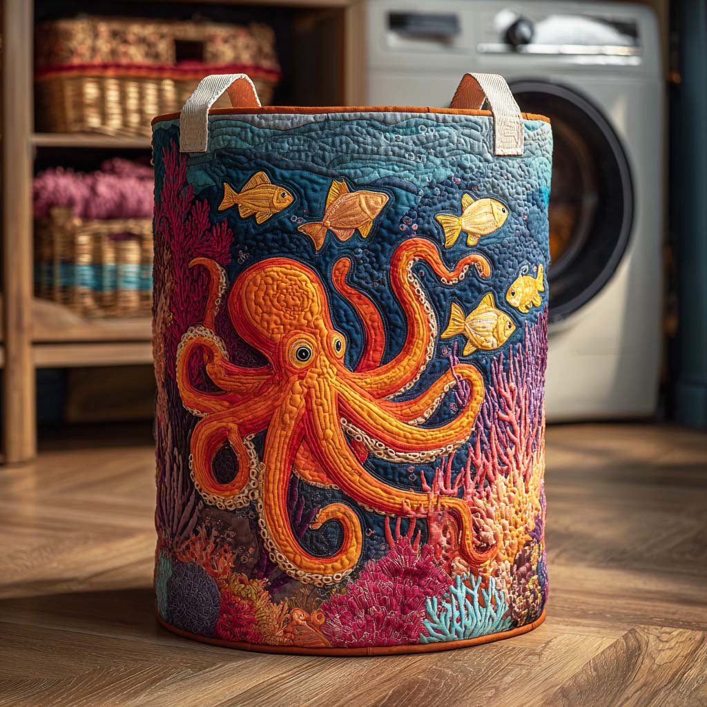 Quilted Laundry Basket with Octopus