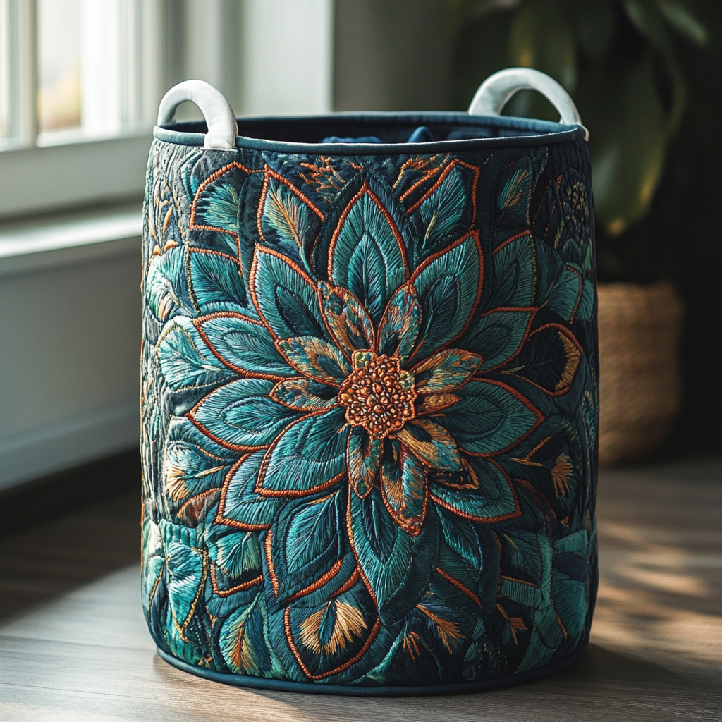 Quilted Laundry Basket with Floral Pattern