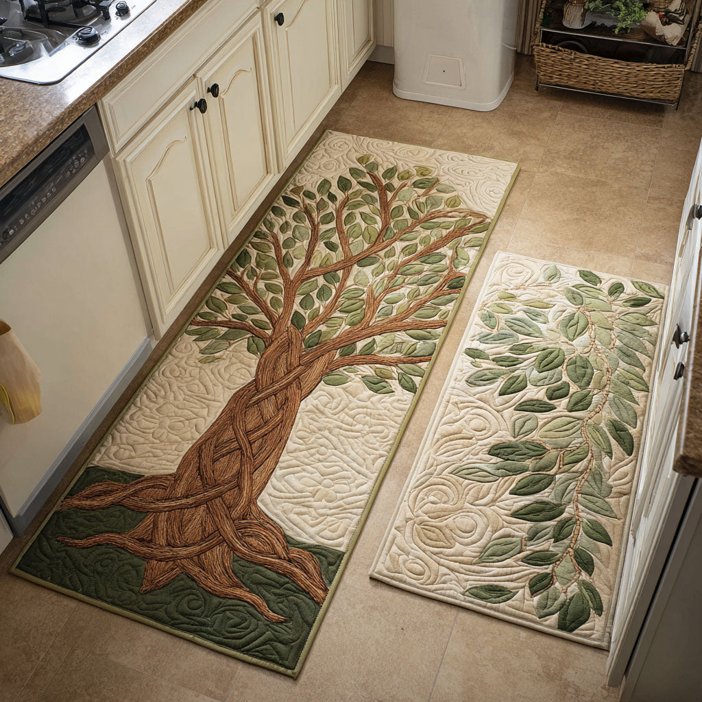 Non-Slip Kitchen Rug with Decorative Roots