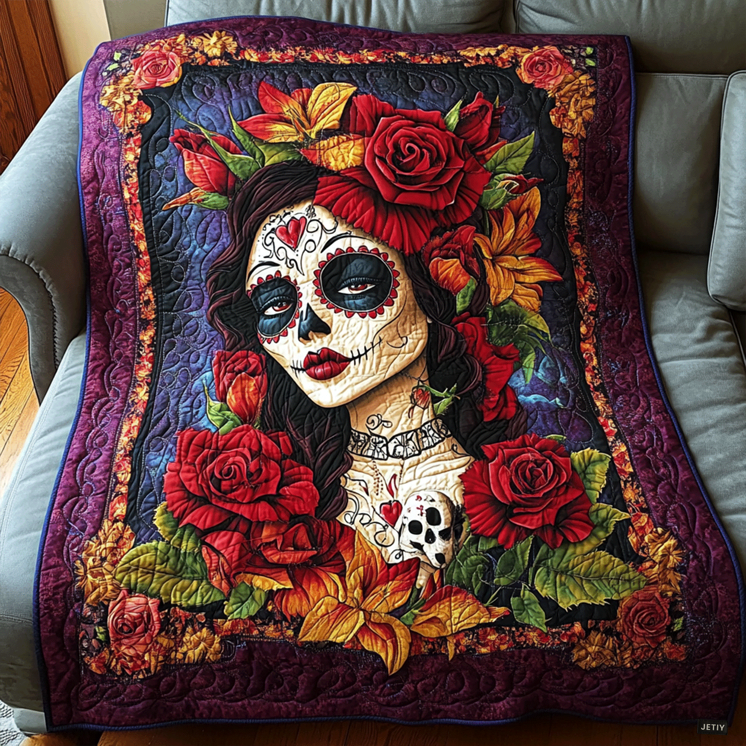 Quilted Blanket – Mystical Floral Skull