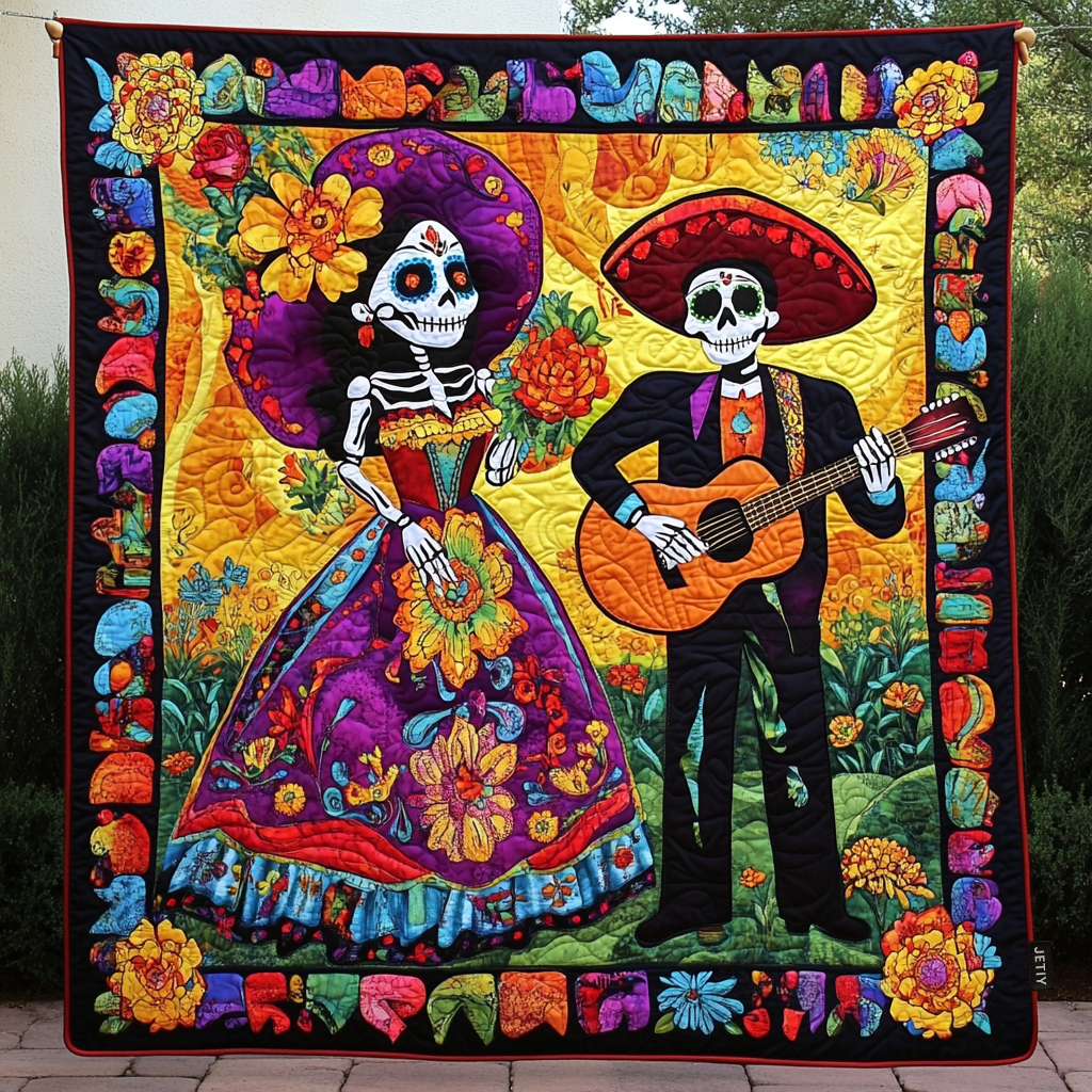 Quilted Blanket – Dia De Los Muertos