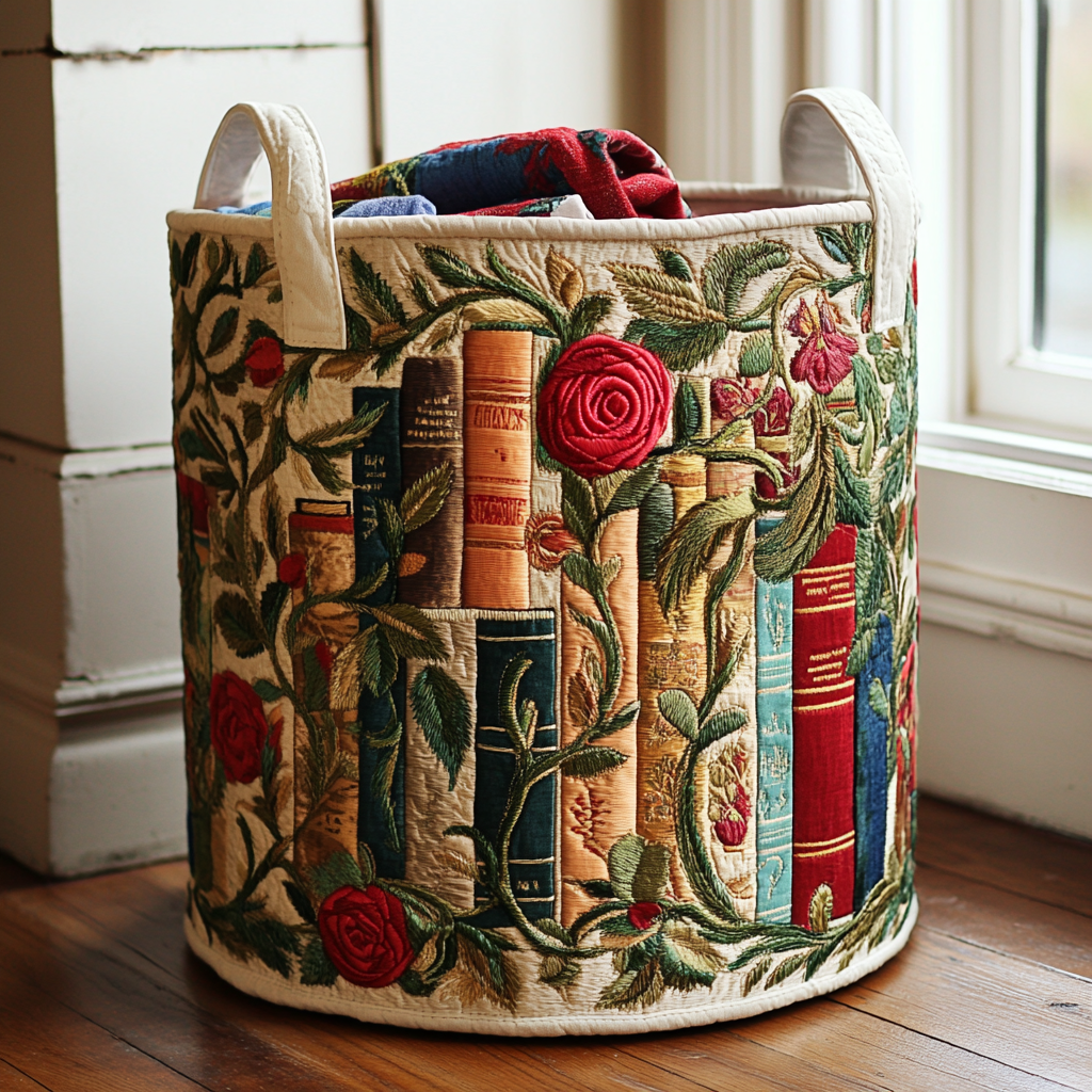 Quilted Laundry Basket with Natural Pattern