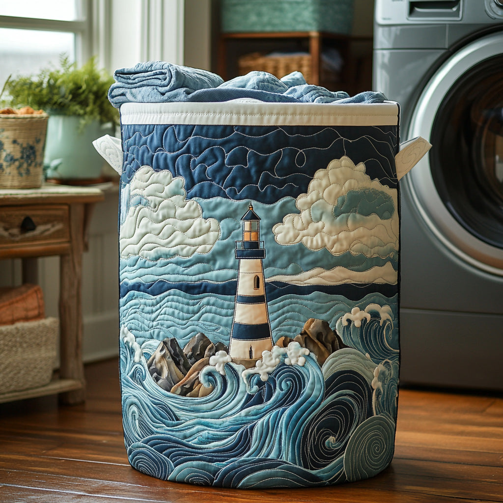 Quilted Laundry Basket with Maritime Pattern