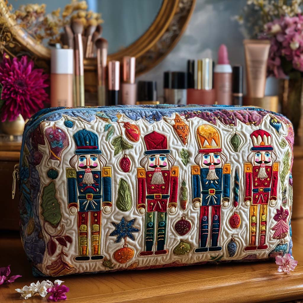 Quilted Makeup Bag with Glowing Nutcracker