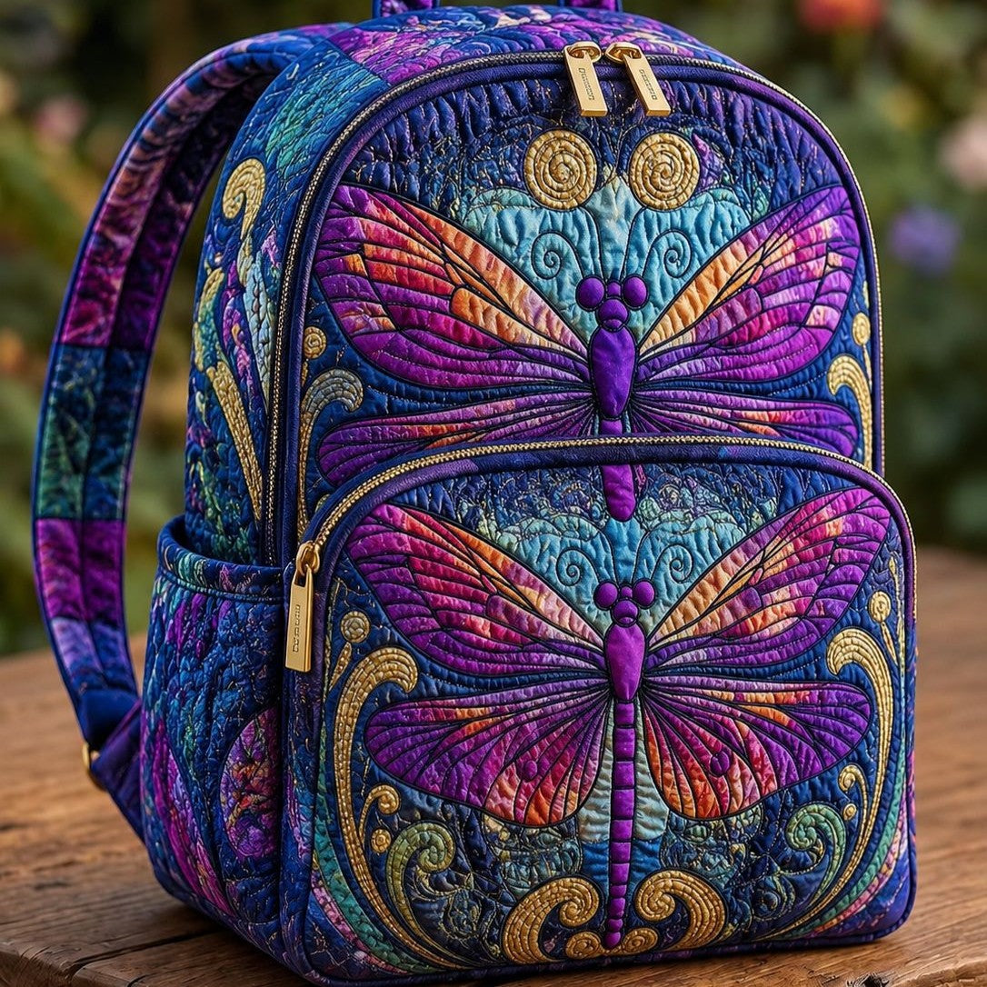 Quilted Backpack – Purple Dragonfly
