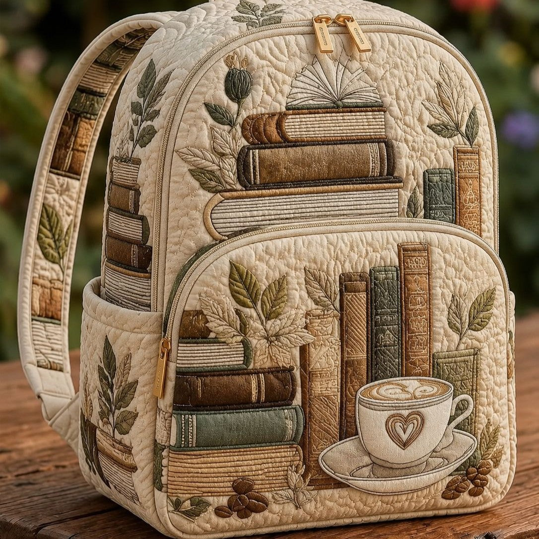 Quilted Backpack – Books and Coffee