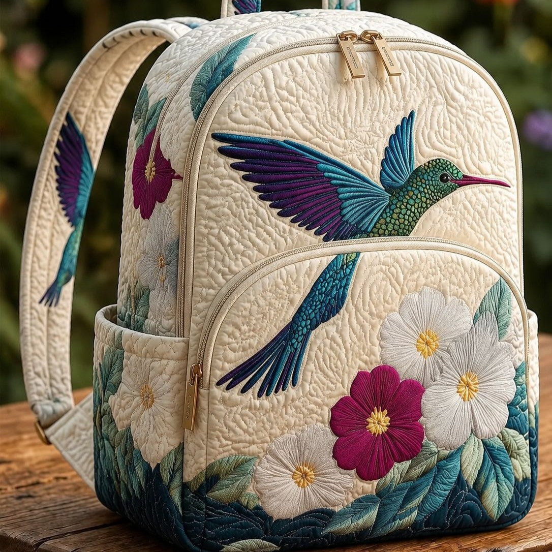 Quilted Backpack – Hummingbird and Wildflowers