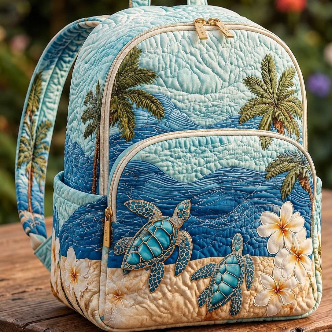 Quilted Backpack – Sea Turtle and Palms