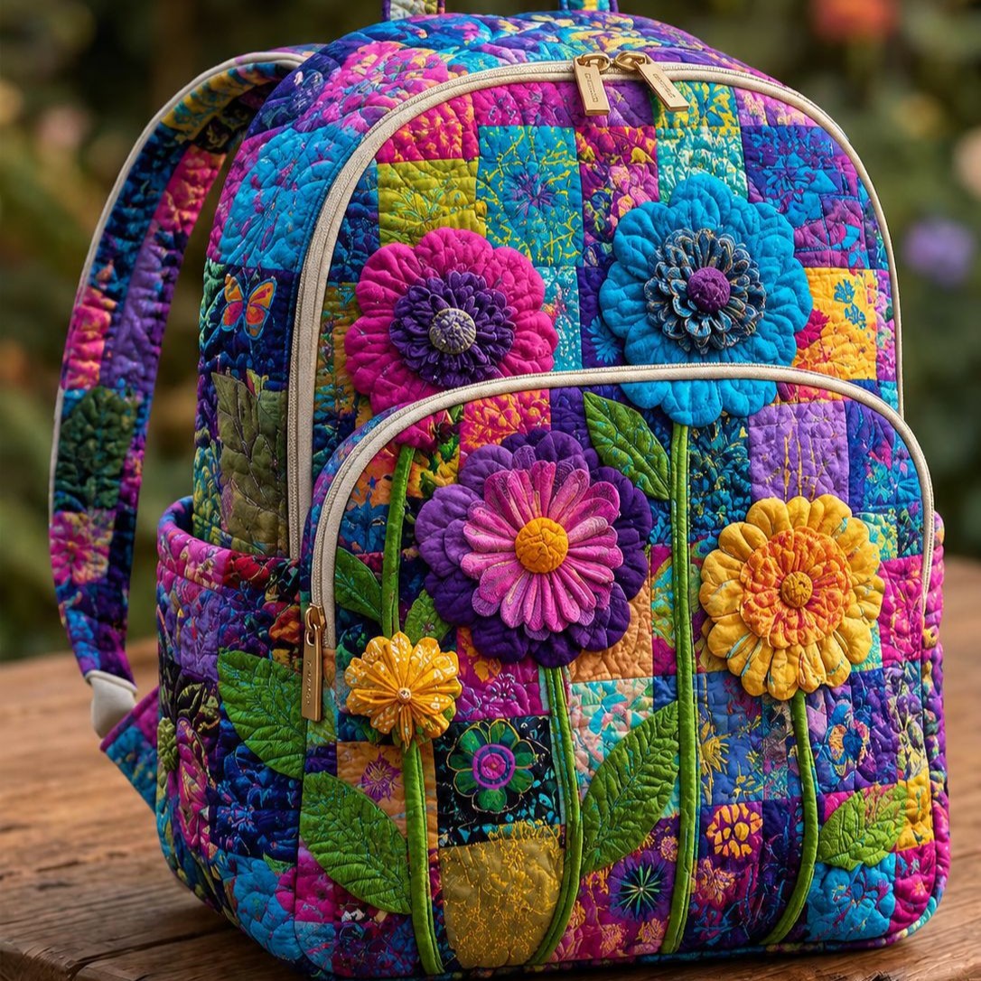 Quilted Backpack – Colourful Blossoms