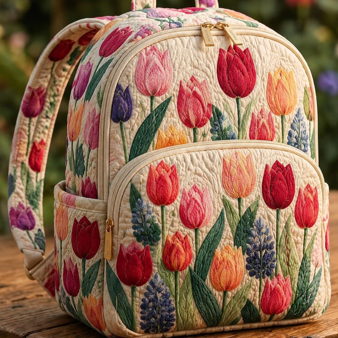 Quilted Backpack – Colourful Tulips