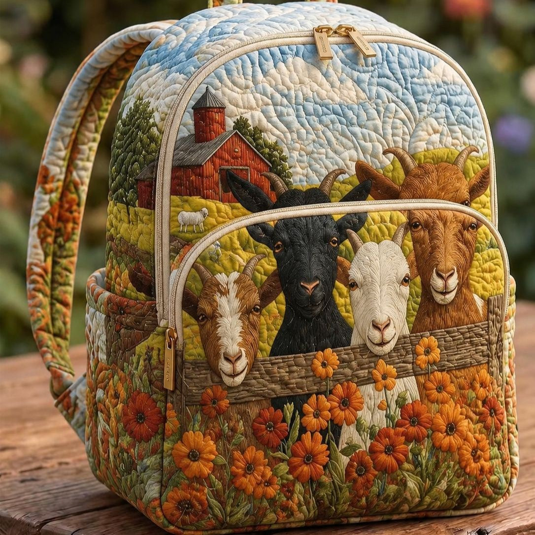 Quilted Backpack – Goats in the Village