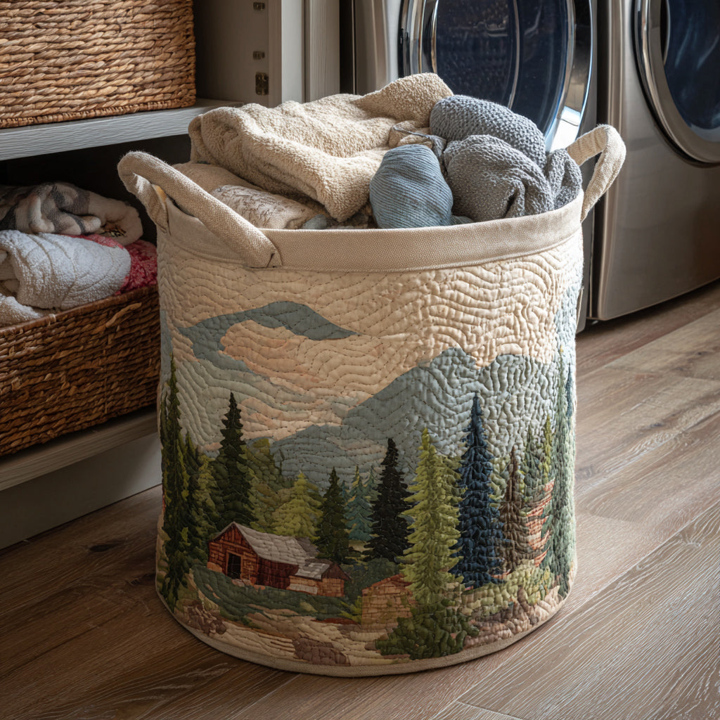 Quilted Laundry Basket with Oak Leaves