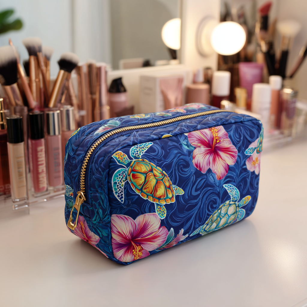 Quilted Makeup Bag with Sea Turtle
