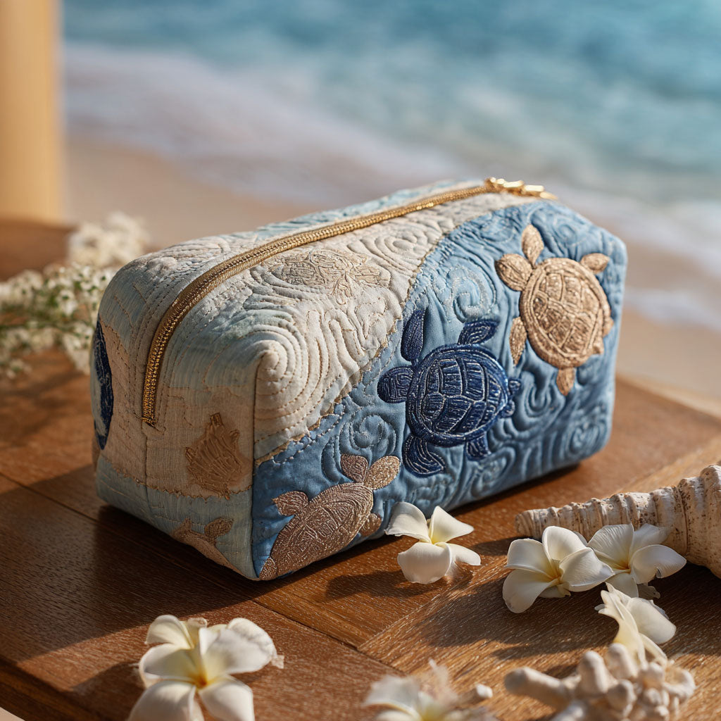 Quilted Makeup Bag with Sea Turtle