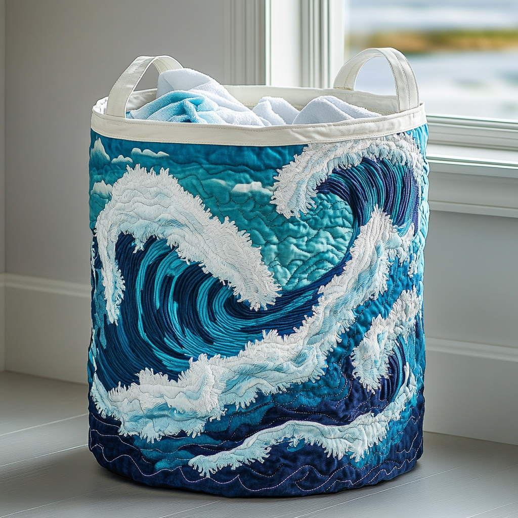 Quilted Laundry Basket with Sea Design