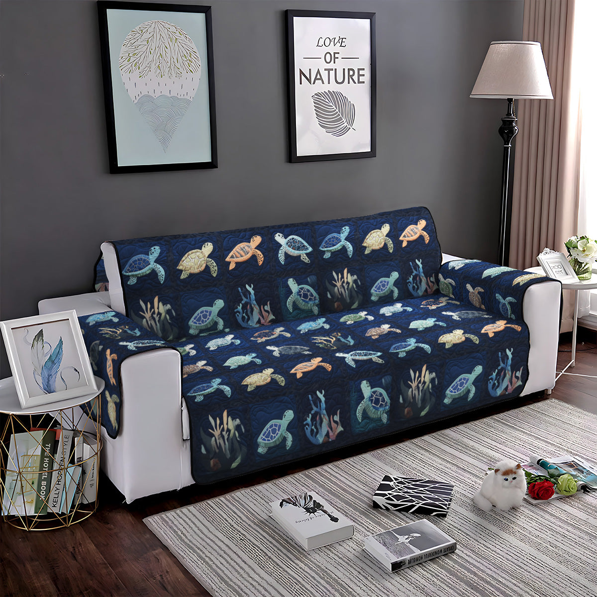 Quilted Sofa Cover with Ocean Pattern