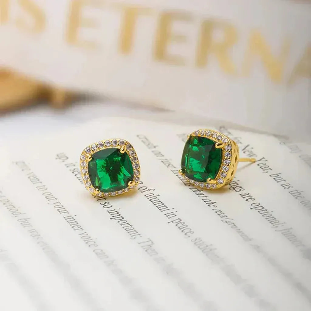 Earrings “Karina” with Emerald Green Stone