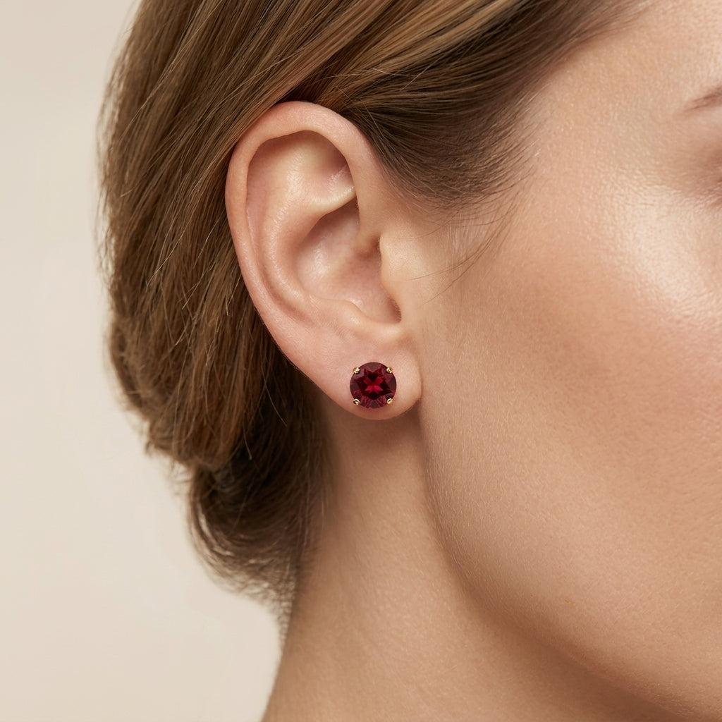 Round Ruby Earrings | Gold
