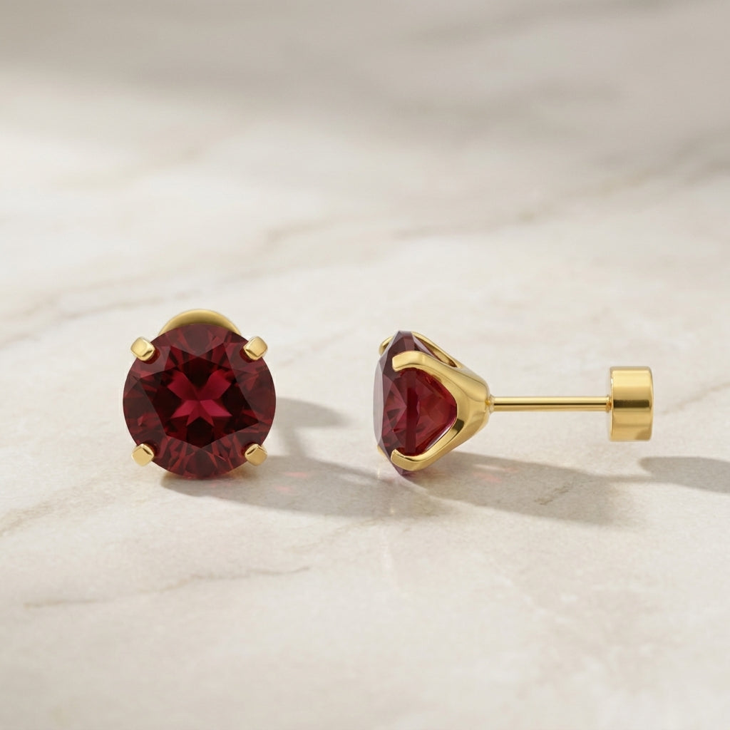 Round Ruby Earrings | Gold