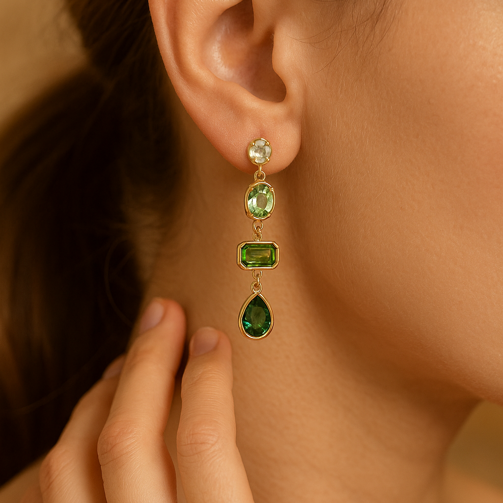 Drop Earrings with Green Stones