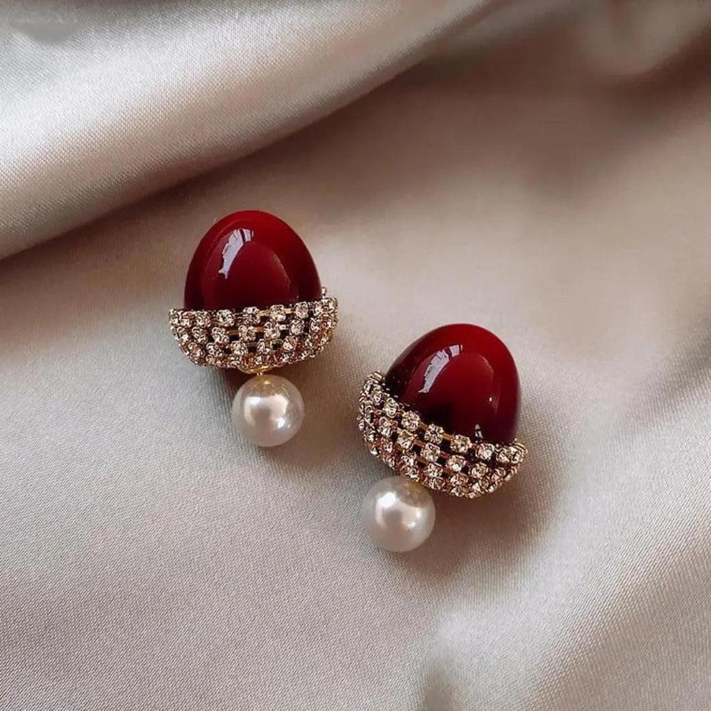 Earrings with Red Pearls