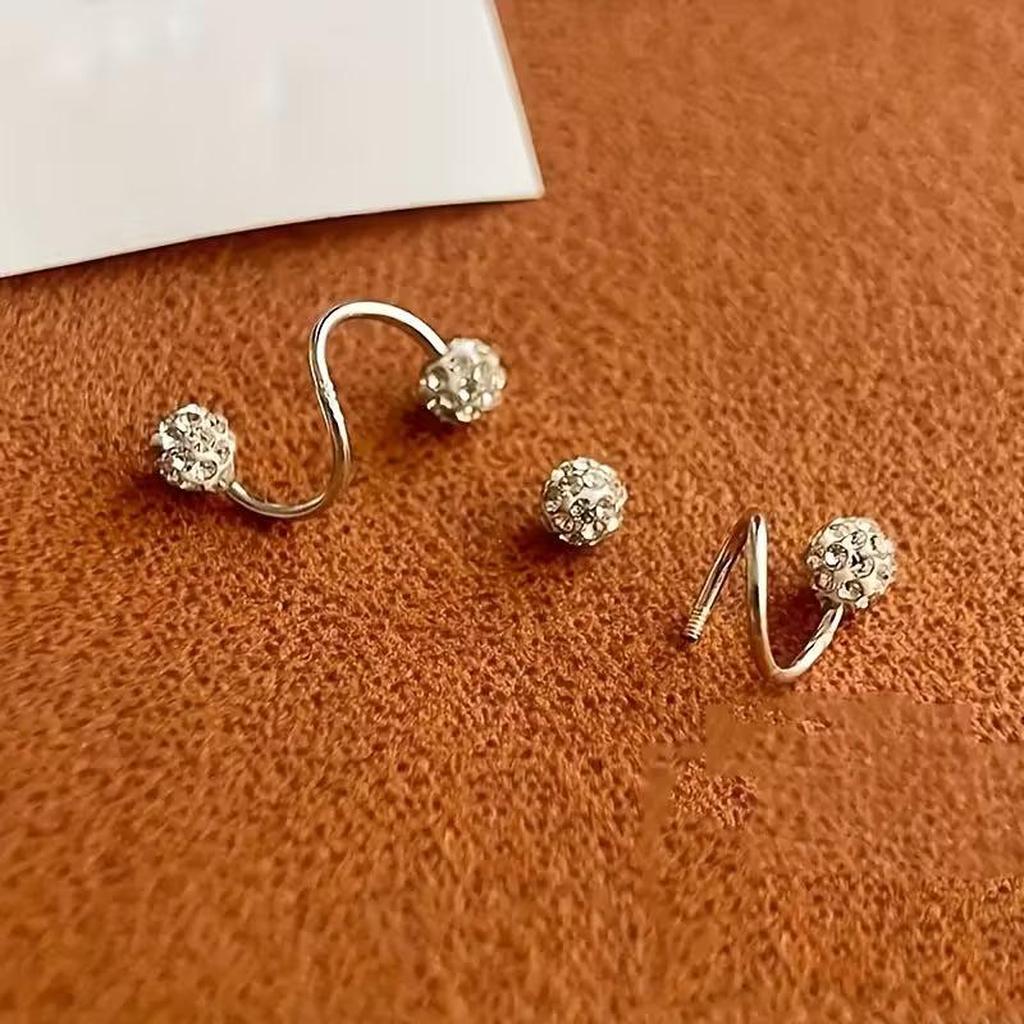Stud Earrings Set with Spiral Balls and Zirconia
