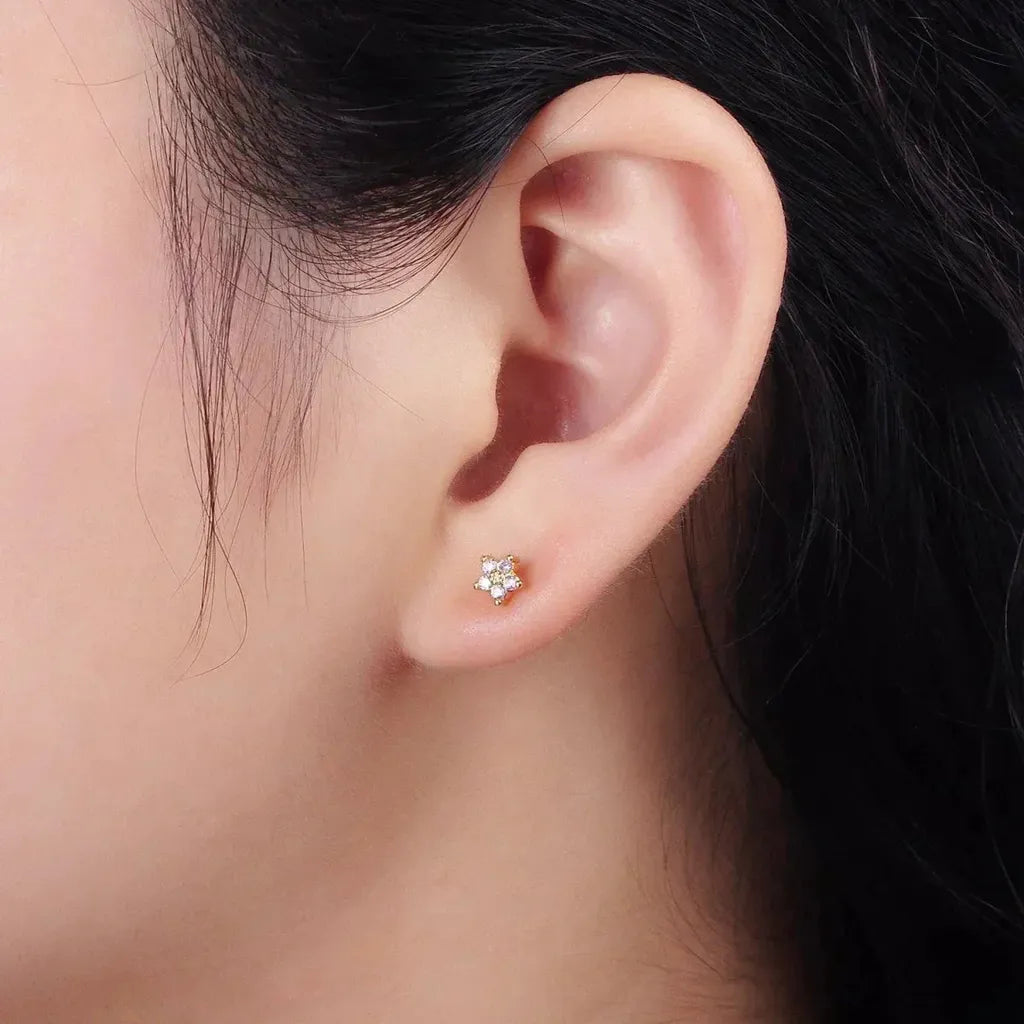 Stud Earrings with Delicate Flower Motif