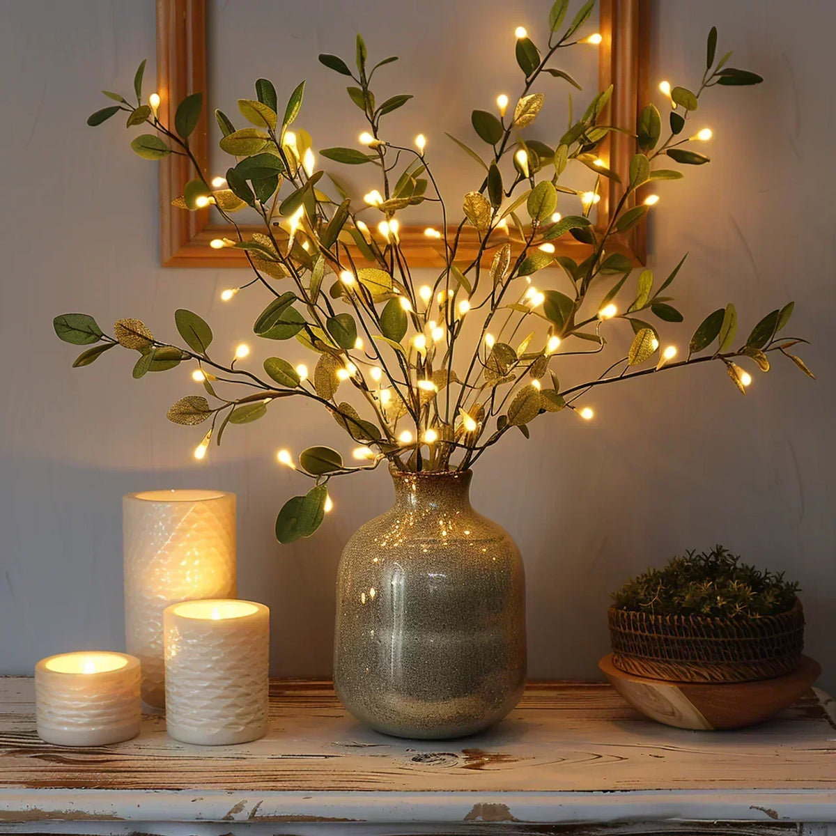 Olive Branch with Decorative Lights