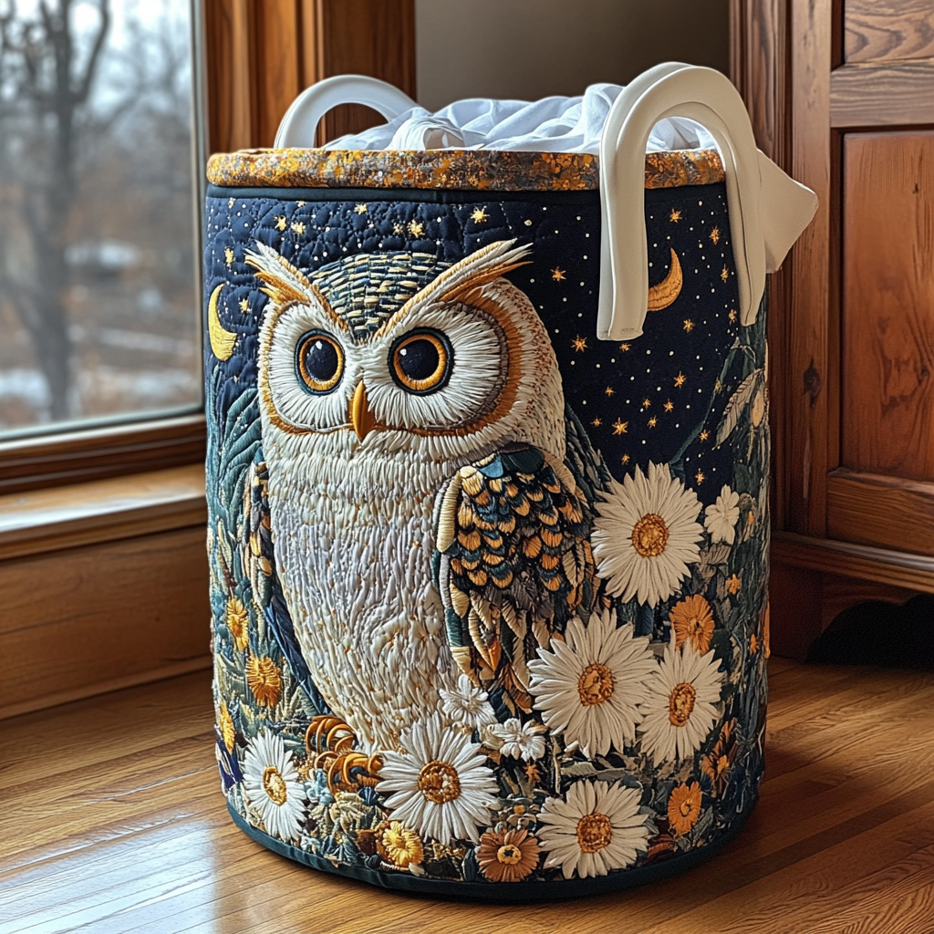 Quilted Laundry Basket with Owl