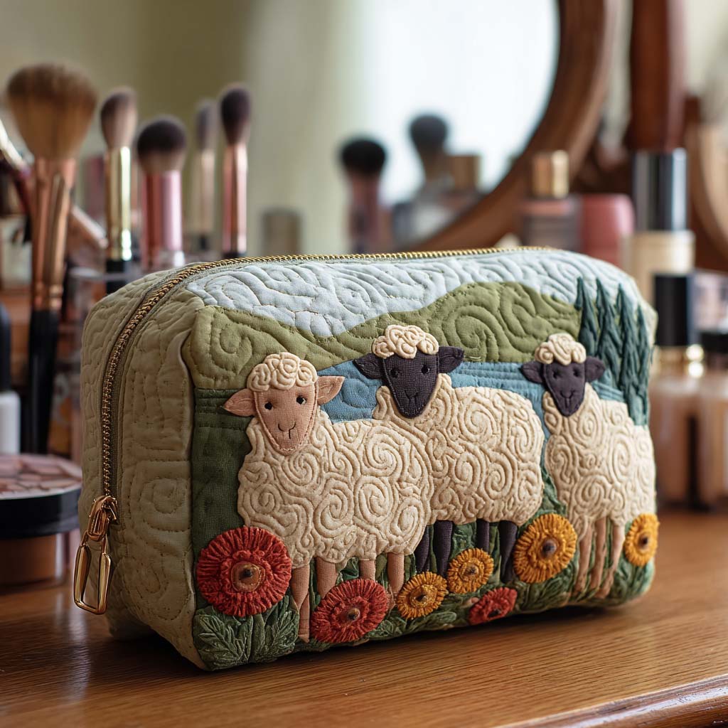 Quilted Makeup Bag with Sheep