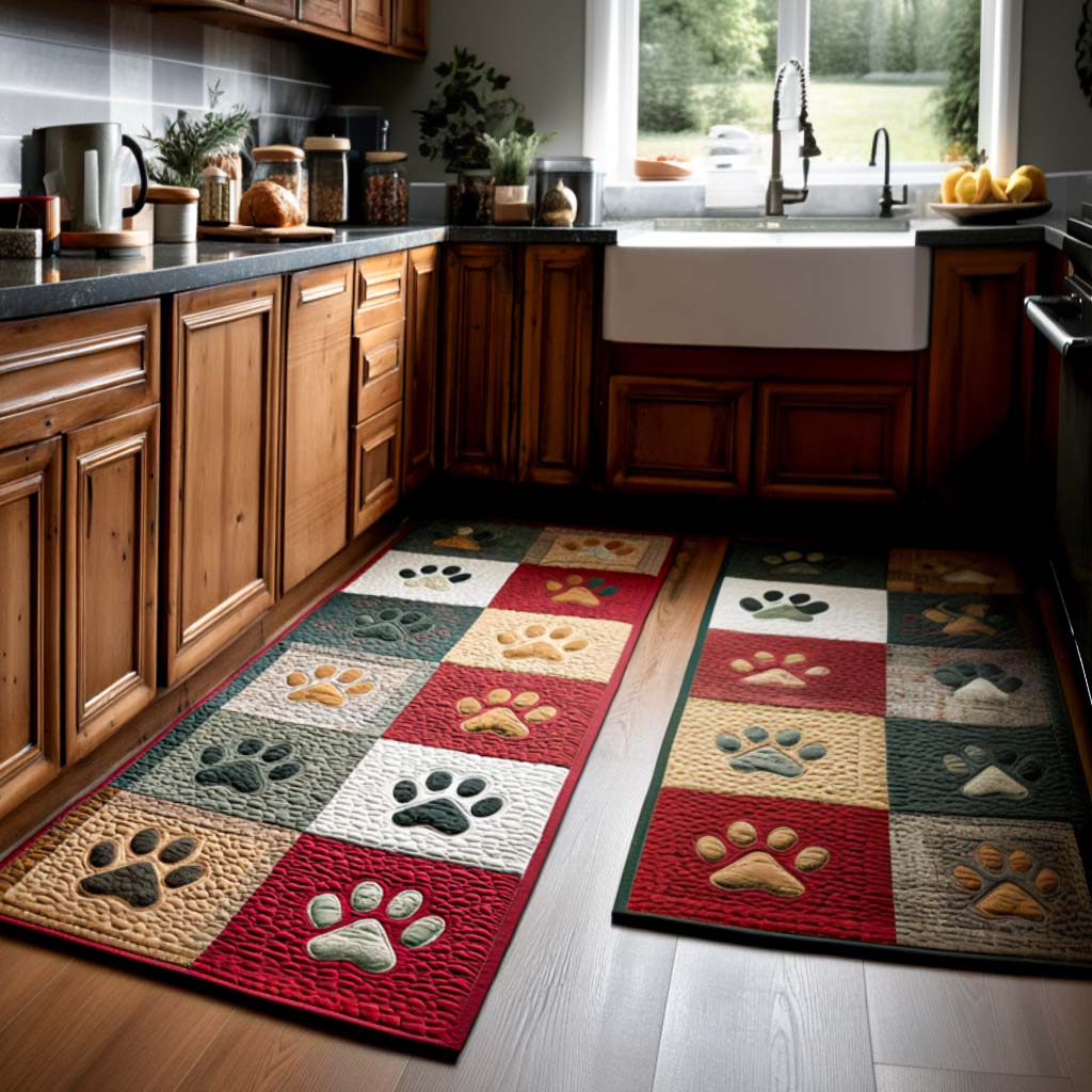Non-Slip Kitchen Rug with Cosy Paw Prints