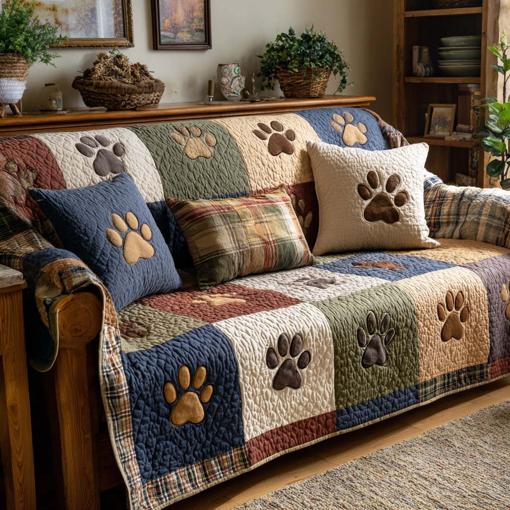 Quilted Sofa Cover – with Rustic Paws