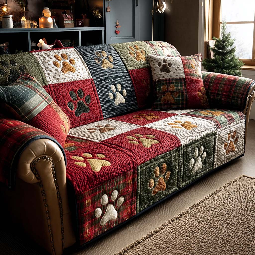 Quilted Sofa Cover – Quilted Sofa Cover with Paw Prints