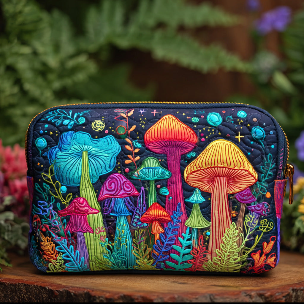 Quilted Makeup Bag with Peace Mushroom