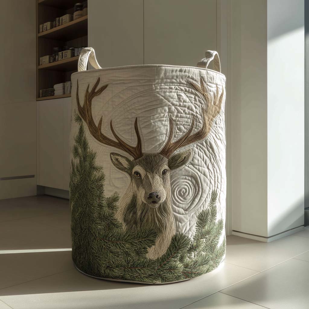 Quilted Laundry Basket with Deer