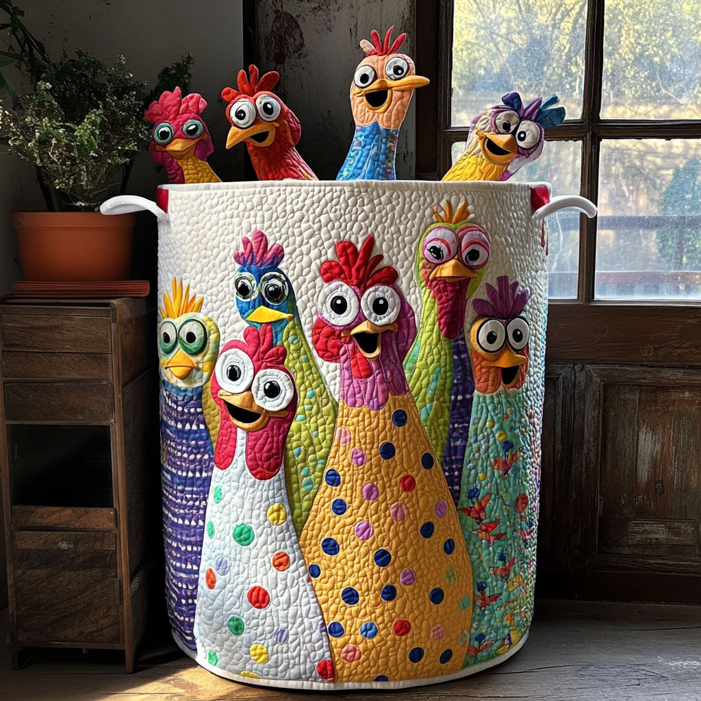 Quilted Laundry Basket with Country Chickens